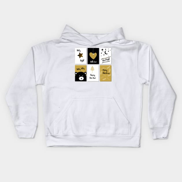 Merry Christmas cards - black, white and gold Kids Hoodie by grafart